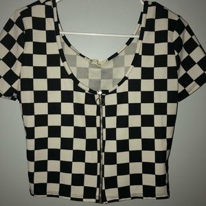 Checkered Zip crop top
